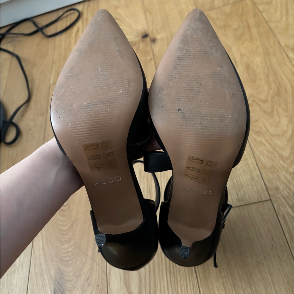 Aldo Real Leather Black Pointed-Toe Heels with Ankle Strap - Picture 8 of 8